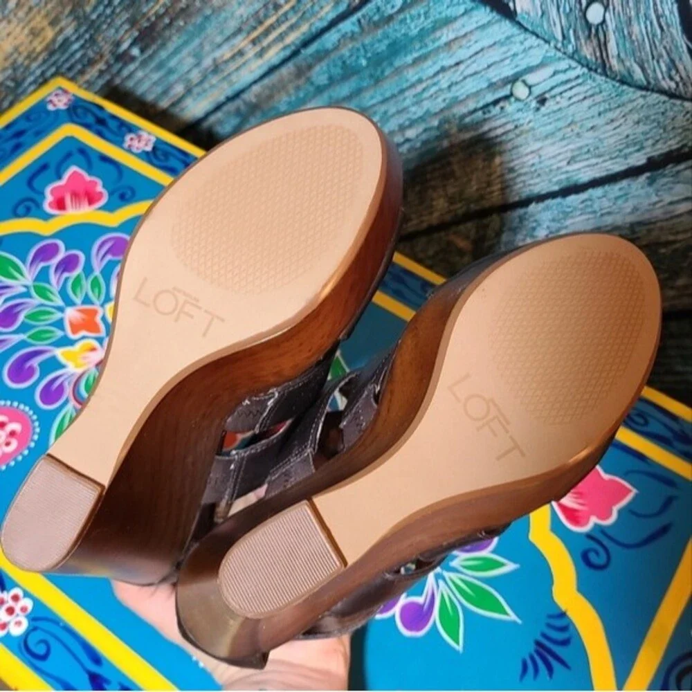 Y2K Boho Clubkid Retro Glam Platform Wedge Heels Brown Strappy Sandals‎ Loft 7.5